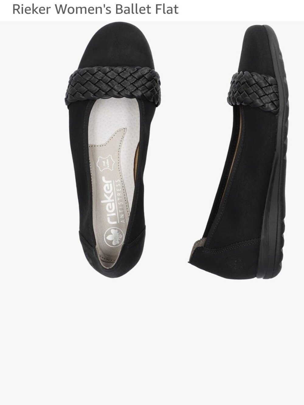 Rieker Black Braided-Trim Women's Ballerina Flats EU Size 40 US 8.5-9